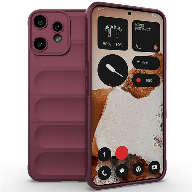#farbe_weinrot|Das Cover-Discount CMF Phone 2 Pro in einer kastanienbraunen, strukturierten Rugged Protective Hülle zeigt sowohl den Bildschirm als auch die Rückseite nebeneinander für maximalen Schutz.