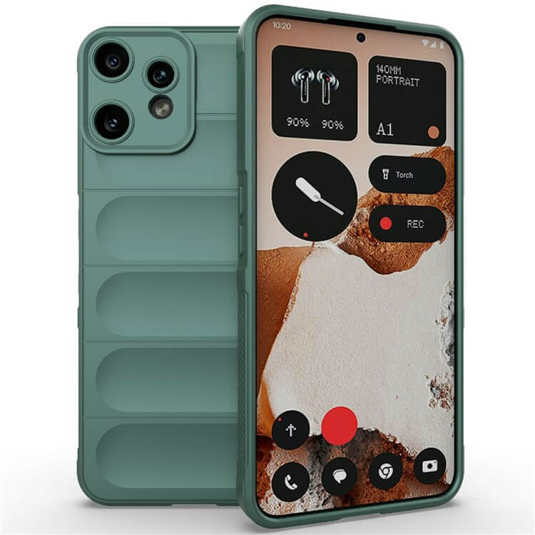 #farbe_grün|Die Cover-Discount CMF Phone 2 Pro - Rugged Protective Hülle ist eine grüne Smartphone-Hülle, die maximalen Schutz und ein modernes, minimalistisches Interface-Display bietet.