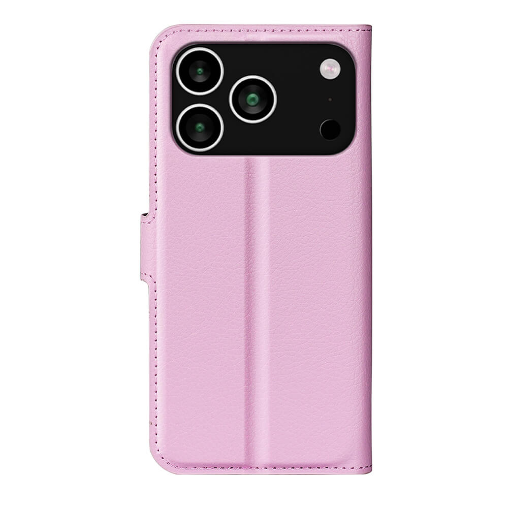 Das Cover-Discount iPhone 17 Pro - Leder Etui Hülle in Pink bietet Kartenfächer, eine strukturierte Oberfläche und schützt Ihr iPhone 17 Pro mit drei Rückkameras sowie Blitz.