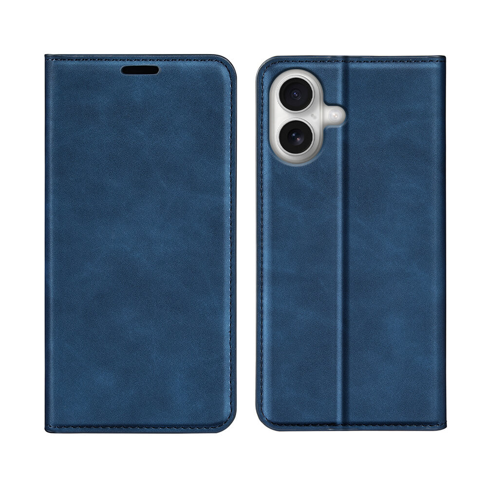 Die Cover-Discount iPhone 17 - Stand Flip Case Hülle aus blauem Leder ist von vorne und hinten geschlossen und verfügt über einen Kameraausschnitt. Diese Handyhülle mit Kartenfächern kombiniert Stil und Funktionalität für Ihr Gerät.