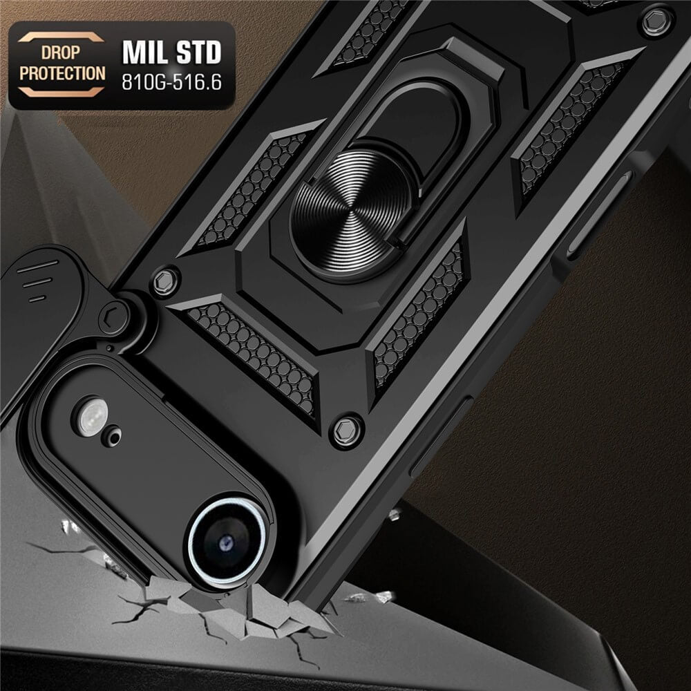 Das Cover-Discount iPhone 17 Air - Armor Case mit Kickstand in schwarz bietet robusten Schutz mit praktischem Kickstand, absorbiert Stöße auf rauen Oberflächen und ist kompatibel mit Magnethalterung - ideal für den täglichen Gebrauch.