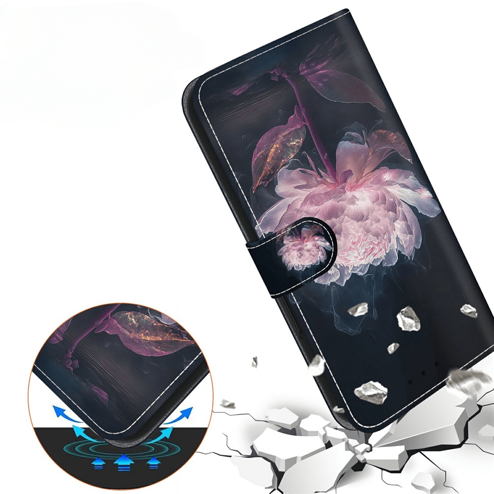 Strapazierfähige und stoßfeste Cover-Discount iPhone 17 Hülle mit stylischem rosa Blüten-Motiv und auffälligem Shatter-Effekt.