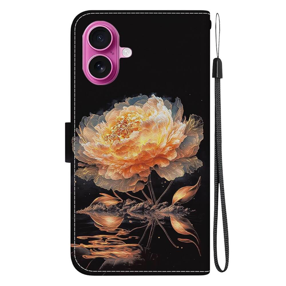 Cover-Discount iPhone 17 Tasche Hülle mit detailreichem Blüten-Motiv: Gelbe Blume und Blätter auf schwarzem Hintergrund - stilvoller Schutz für Ihr Smartphone.