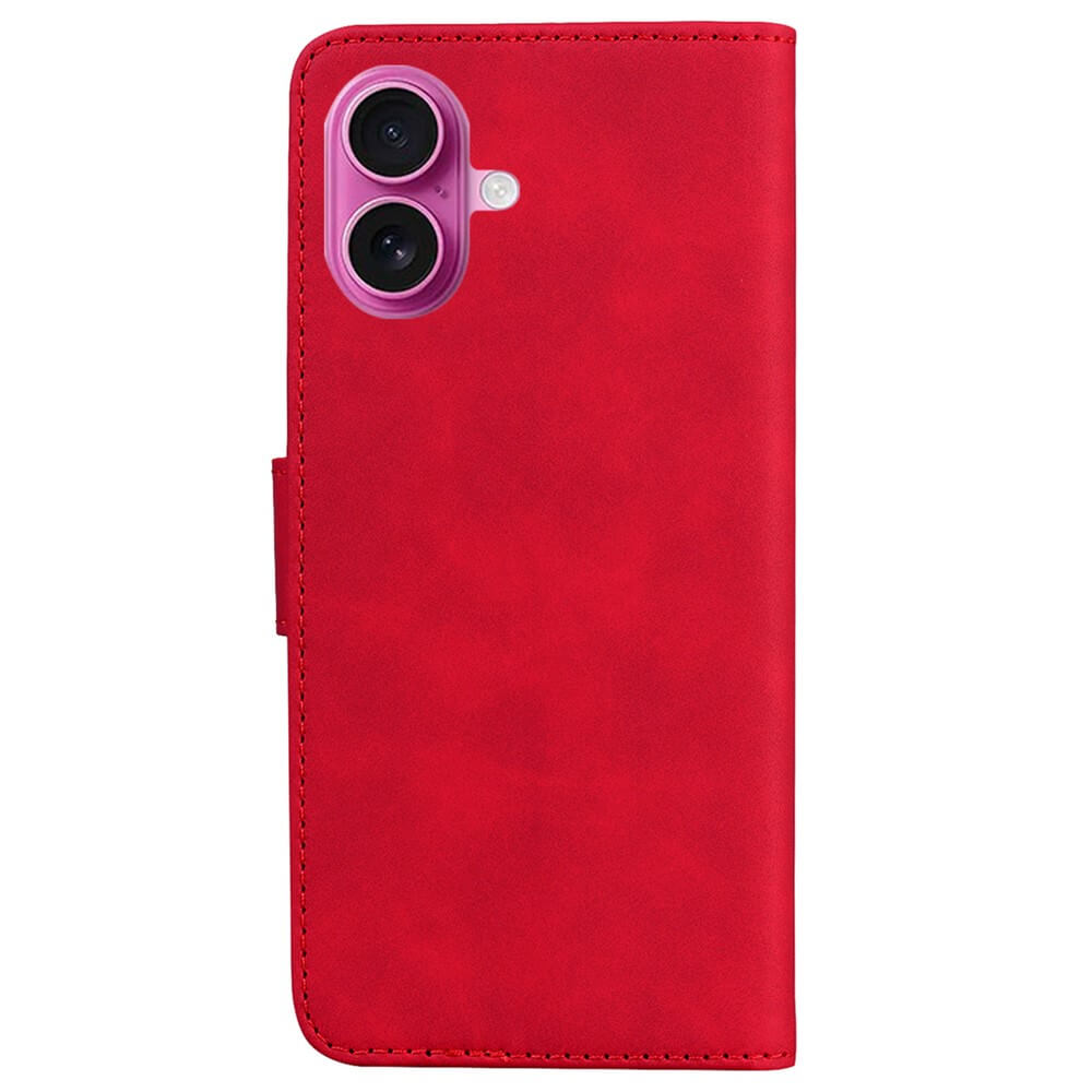 Cover-Discount's iPhone 17 - Solide Leder Etui Hülle aus rotem PU-Leder mit Kamera- und Blitz-Ausschnitt, präsentiert vor weißem Hintergrund - das stilvolle Case für Ihr iPhone 17.