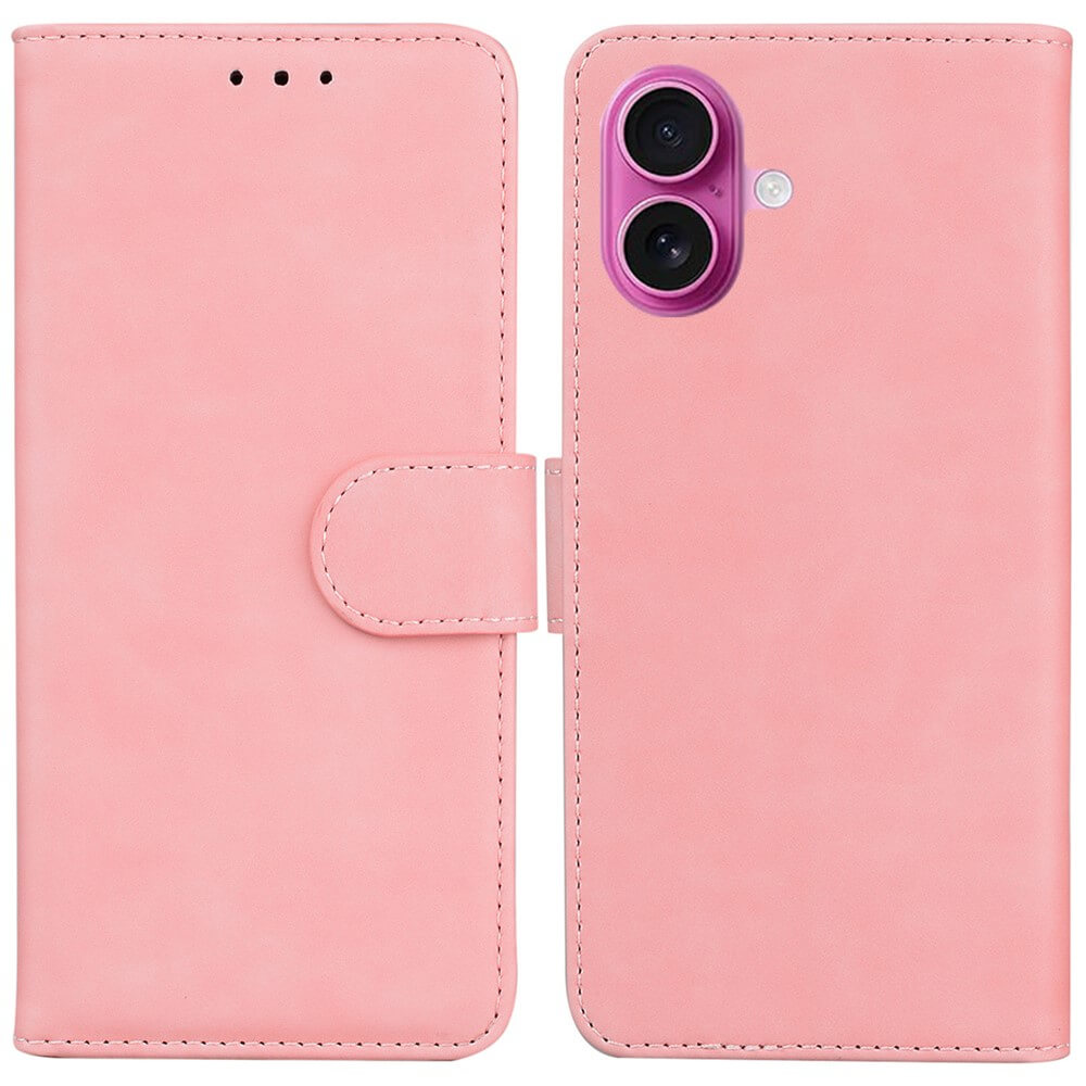Die Cover-Discount iPhone 17 - Solide Leder Etui Hülle in rosa PU-Leder verfügt über eine Kameraaussparung, einen Magnetverschluss und dient als Brieftasche für Stil und Komfort, mit Vorder- und Rückansicht Design.