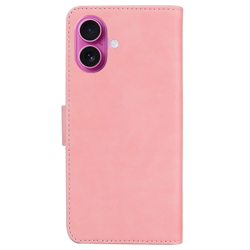 Die iPhone 17 - Solide Leder Etui Hülle von Cover-Discount in Pink bietet präzise Kameraausschnitte und gestickte Kanten. Ideal als Handyhülle Portemonnaie, auf der Rückseite abgebildet.