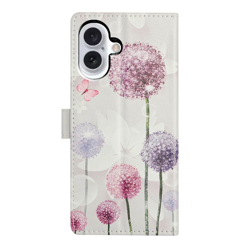 Elegante iPhone 17 Tasche von Cover-Discount im Wallet-Design mit zarten lila und pinken Blütenmotiven sowie rosafarbenem Schmetterling auf hellem Hintergrund.