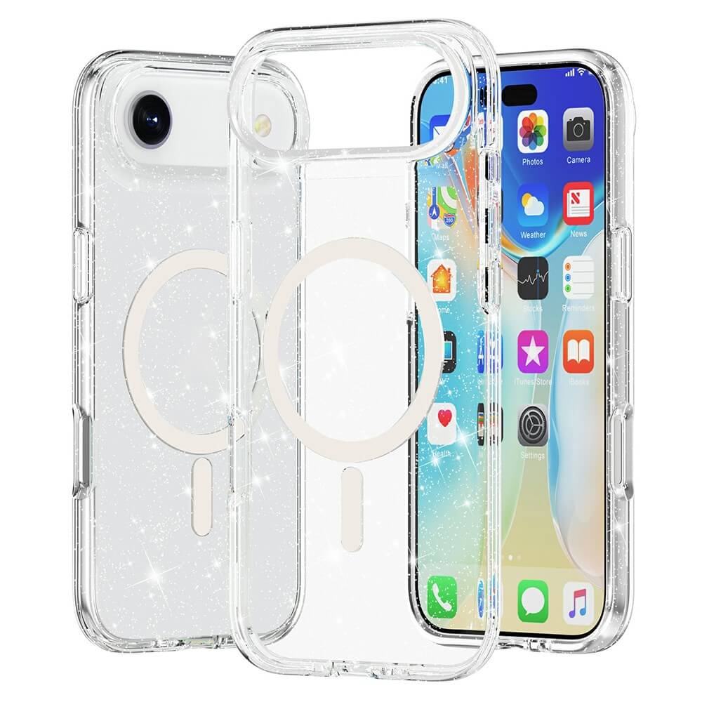 Das iPhone 17 Air - Glitzer Case mit MagSafe von Cover-Discount wird auf einem iPhone 17 Air mit sichtbarem Homescreen gezeigt.
