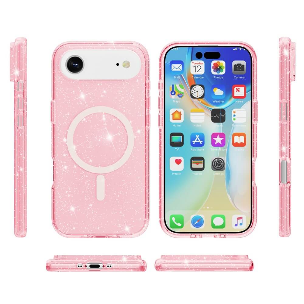 Das iPhone 17 Air - Glitzer Case mit MagSafe von Cover-Discount: Funkelnder, stilvoller Schutz, präsentiert vor weißem Hintergrund und aus jedem Blickwinkel ein Highlight.