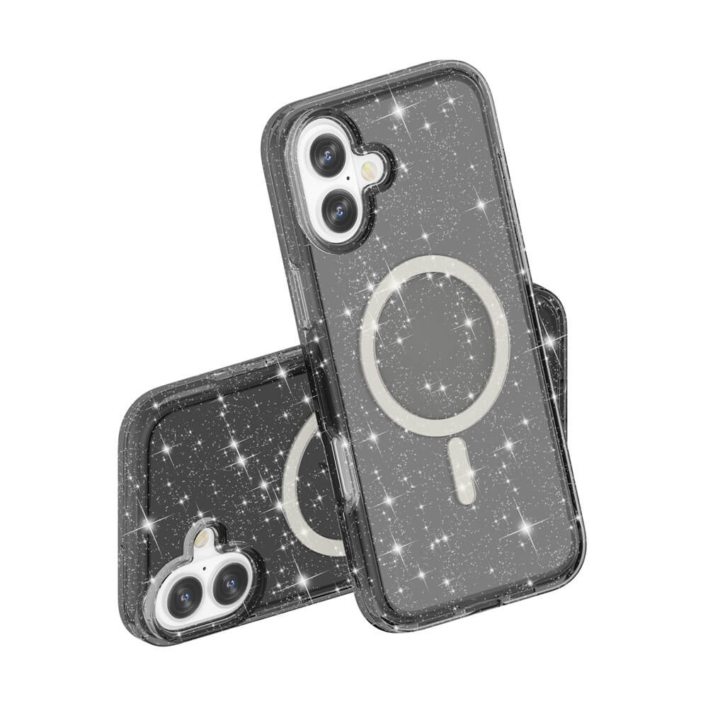 Zwei glitzernde, klare Glitzer Case mit MagSafe Optionen für das iPhone 17 von Cover-Discount werden vor einem weißen Hintergrund dargestellt.