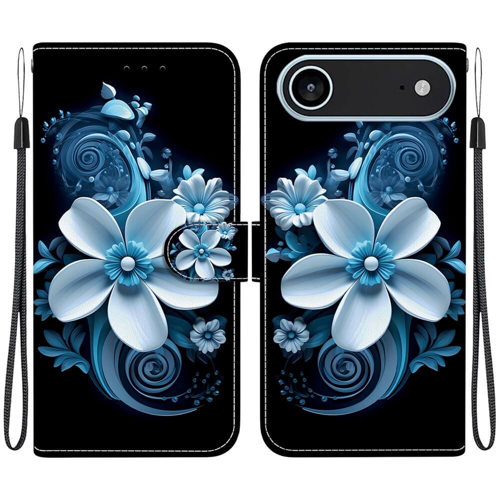 Elegante Hülle mit Motiv: Die iPhone 17 Air Handytasche Klapphülle von Cover-Discount besticht durch blau-weißes Blumenmuster und bietet stilvollen Schutz für Ihr Smartphone.
