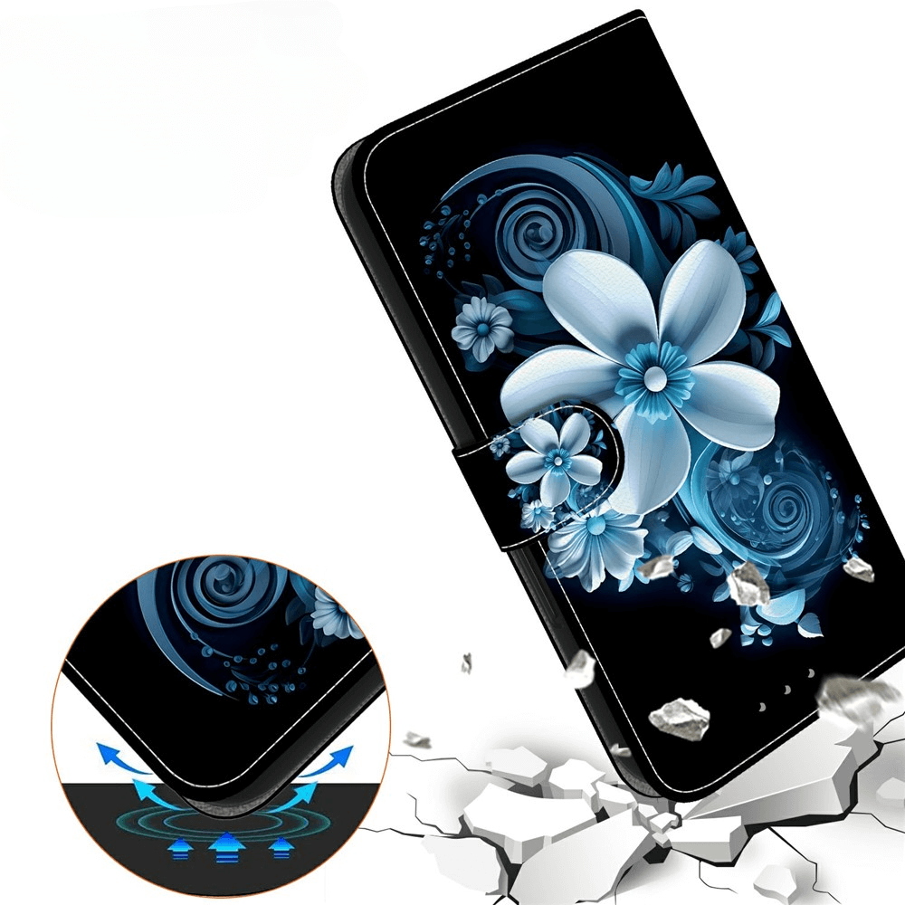 Die Cover-Discount iPhone 17 Air Handytasche Klapphülle Motiv ist mit einem blauen Blumendesign versehen und bietet stilvollen Schutz, indem sie Stöße absorbiert und Ihr Telefon vor Rissen und Schäden schützt.