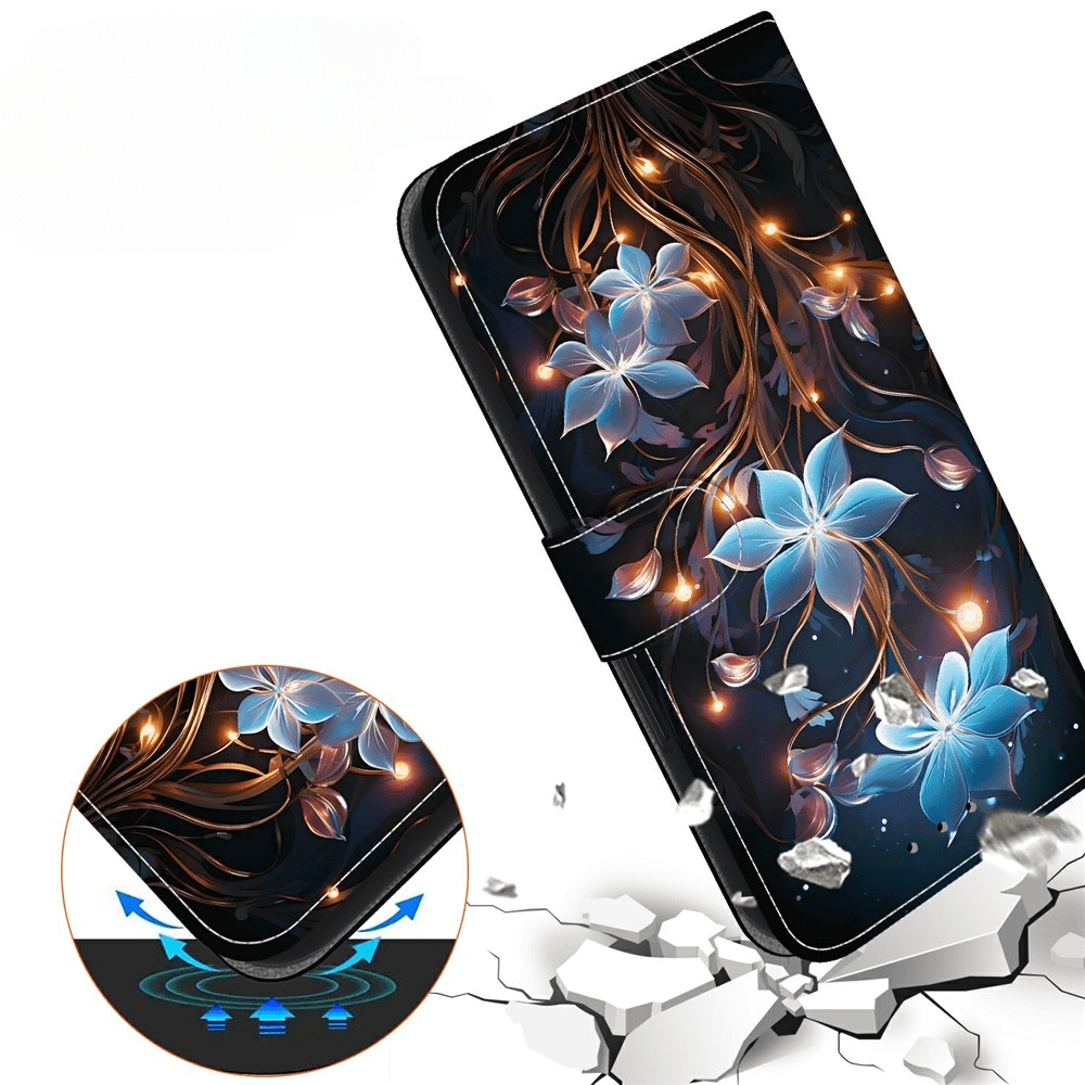 Die Cover-Discount iPhone 17 Pro - Handytasche Klapphülle Motiv mit blauem Blumendesign bietet stilvollen Schutz und schützt Ihr Handy vor Stößen und verleiht ihm gleichzeitig einen einzigartigen Touch.