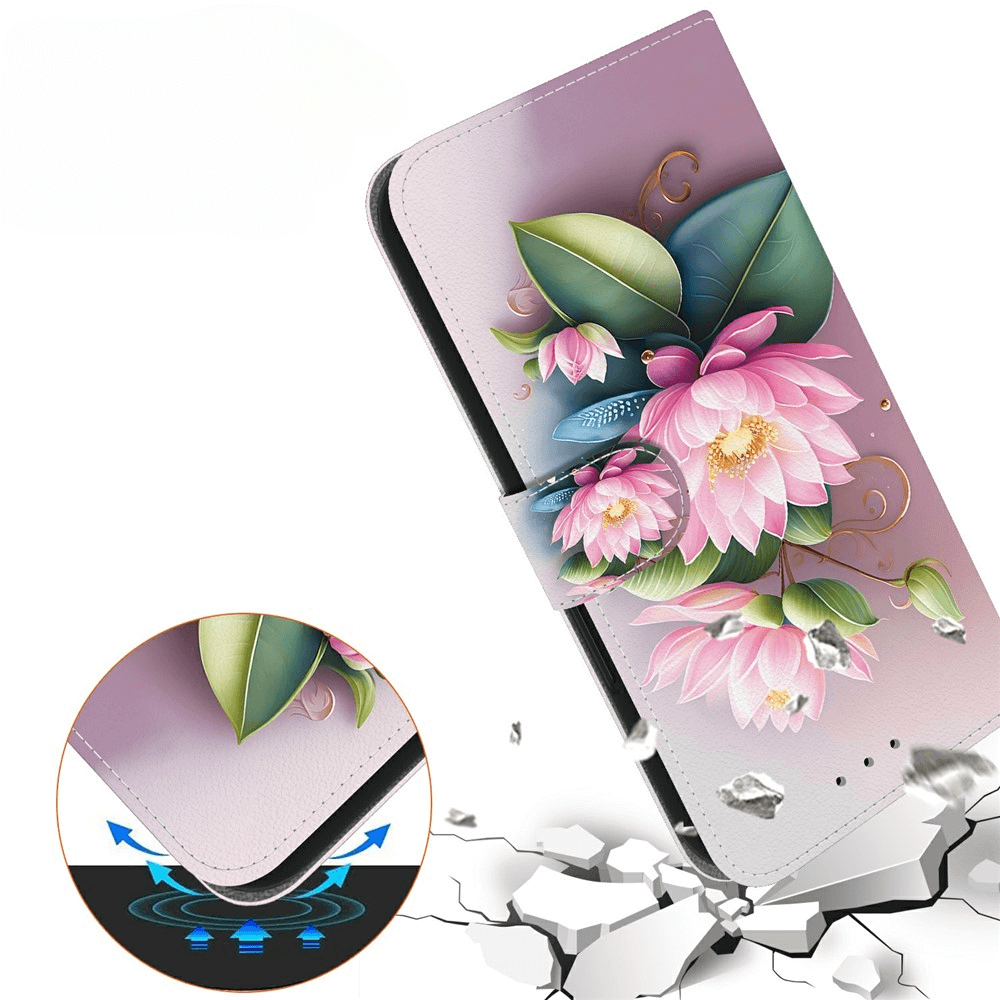 Die Cover-Discount iPhone 17 Pro Max Handytasche Klapphülle mit Lotusblumen-Motiv schützt Ihr Handy zuverlässig, selbst auf harten und rissigen Oberflächen.