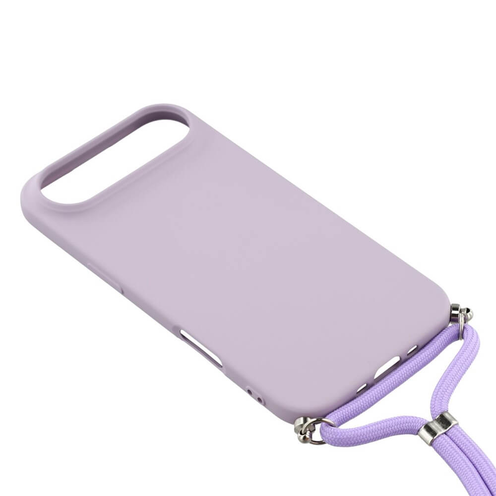 Cover-Discount iPhone 17 Air - Hülle mit Umhängeband in Lavendel am unteren Rand vor weißem Hintergrund.