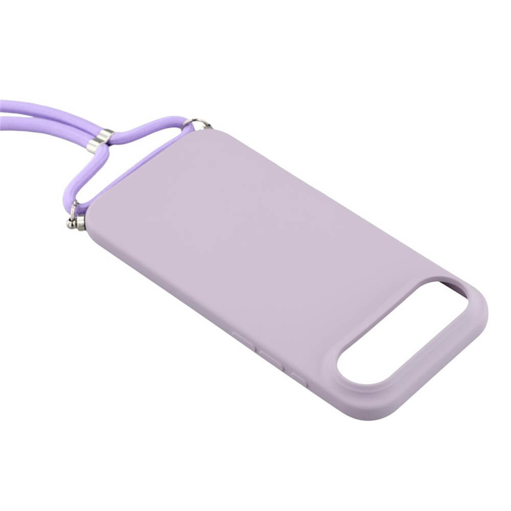 Die Cover-Discount iPhone 17 Air - Hülle mit Umhängeband in hellem Violett kombiniert Stil mit der Möglichkeit, das Telefon um den Hals zu tragen.