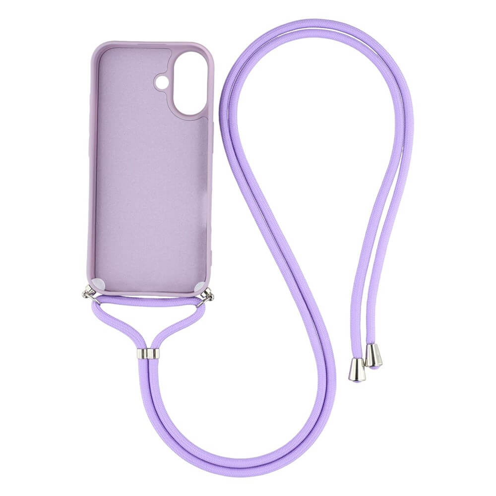 Cover-Discount iPhone 17 - Hülle mit Umhängeband in Lavendel, stilvoll vor weißem Hintergrund präsentiert.