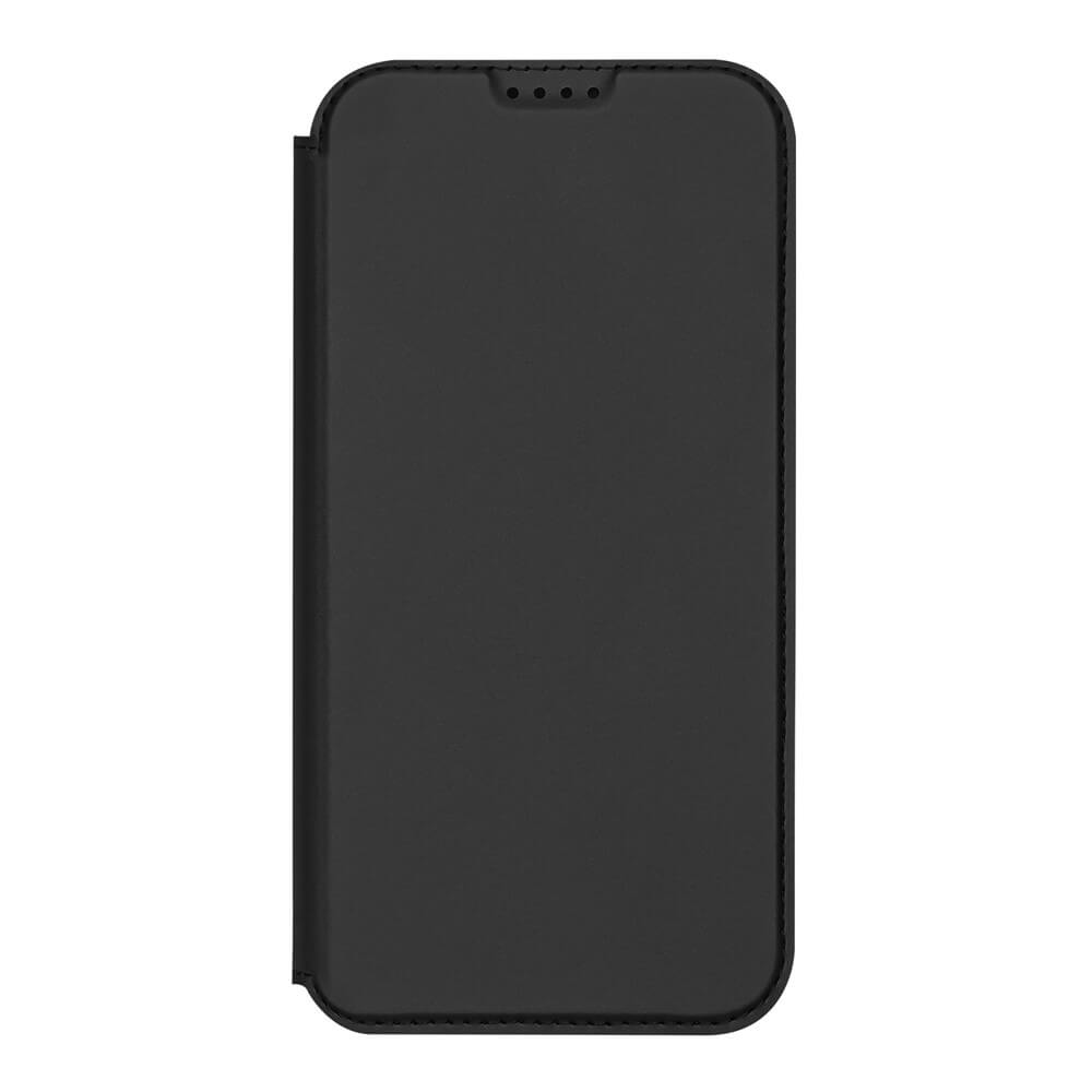 Das Dux Ducis Skin Pro Flip Case für das iPhone 17 in schlichtem Schwarz wird geschlossen mit der Frontabdeckung vor einem weißen Hintergrund gezeigt.