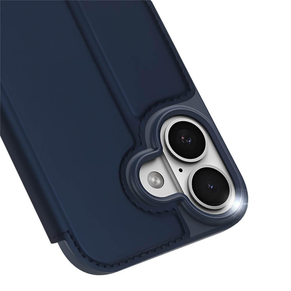 Nahaufnahme des Dux Ducis Skin Pro Flip Case für iPhone 17 mit präzisen Aussparungen für die beiden Kameralinsen und den Blitz.