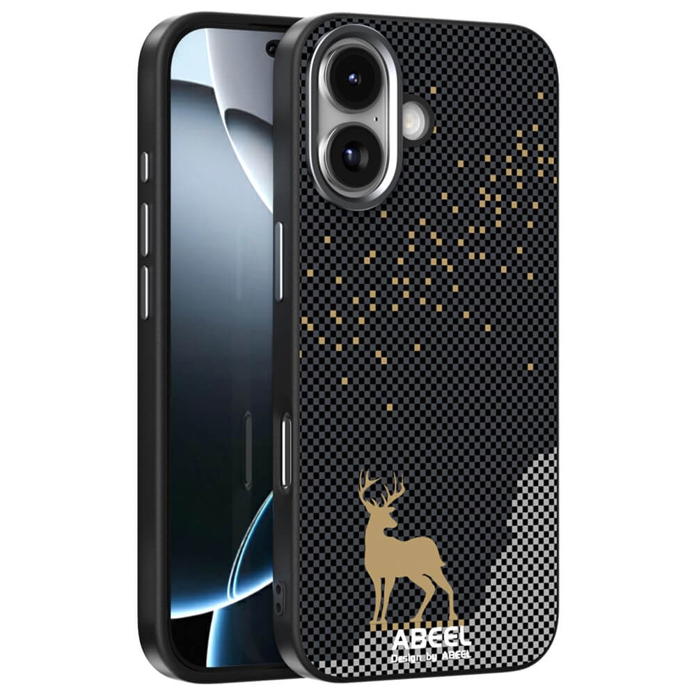 #farbe_hirsch|Die ABEEL Silikon Hülle für das iPhone 17 besticht durch ein elegantes Design mit goldenem Hirsch und Punkten. MagSafe-kompatibel, schützt sie dein Gerät und setzt stilvolle Akzente.