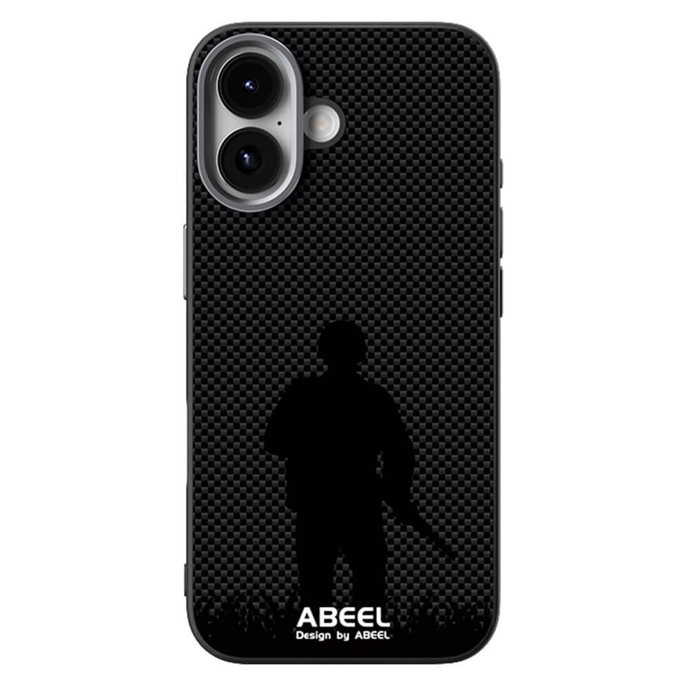 IPhone 17 - ABEEL Silikon Hülle mit Soldaten-Silhouette und ABEEL Schriftzug. MagSafe kompatibel für bequemes Laden. Marke: ABEEL.