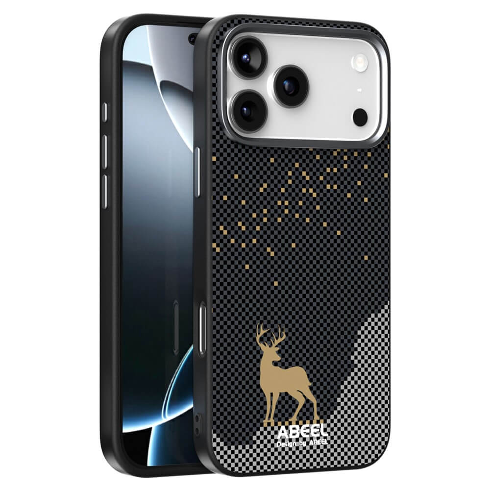 Die ABEEL Silikon Hülle mit Motiv für iPhone 17 Pro Max kombiniert elegantes Design mit goldenem Hirsch-Motiv, strukturierter Oberfläche und MagSafe-Kompatibilität - stilvoller Schutz für dein Smartphone.