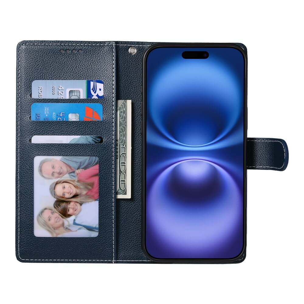 Das Cover-Discount iPhone 17 Pro Leder Etui Hülle Struktura Design dient als stilvolle Brieftasche, in der Sie Karten, Bargeld, Ihr Telefon und sogar ein Foto aufbewahren können.
