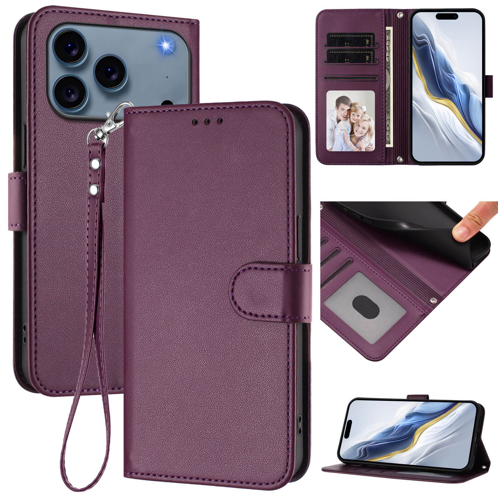 Schützen Sie Ihr iPhone 17 Pro Max mit dem glänzenden Hüllen-Etui von Cover-Discount: Praktische Handschlaufe, Kartenfächer, Fotofach und Magnetverschluss - stylisch und funktional in trendigem Lila!.