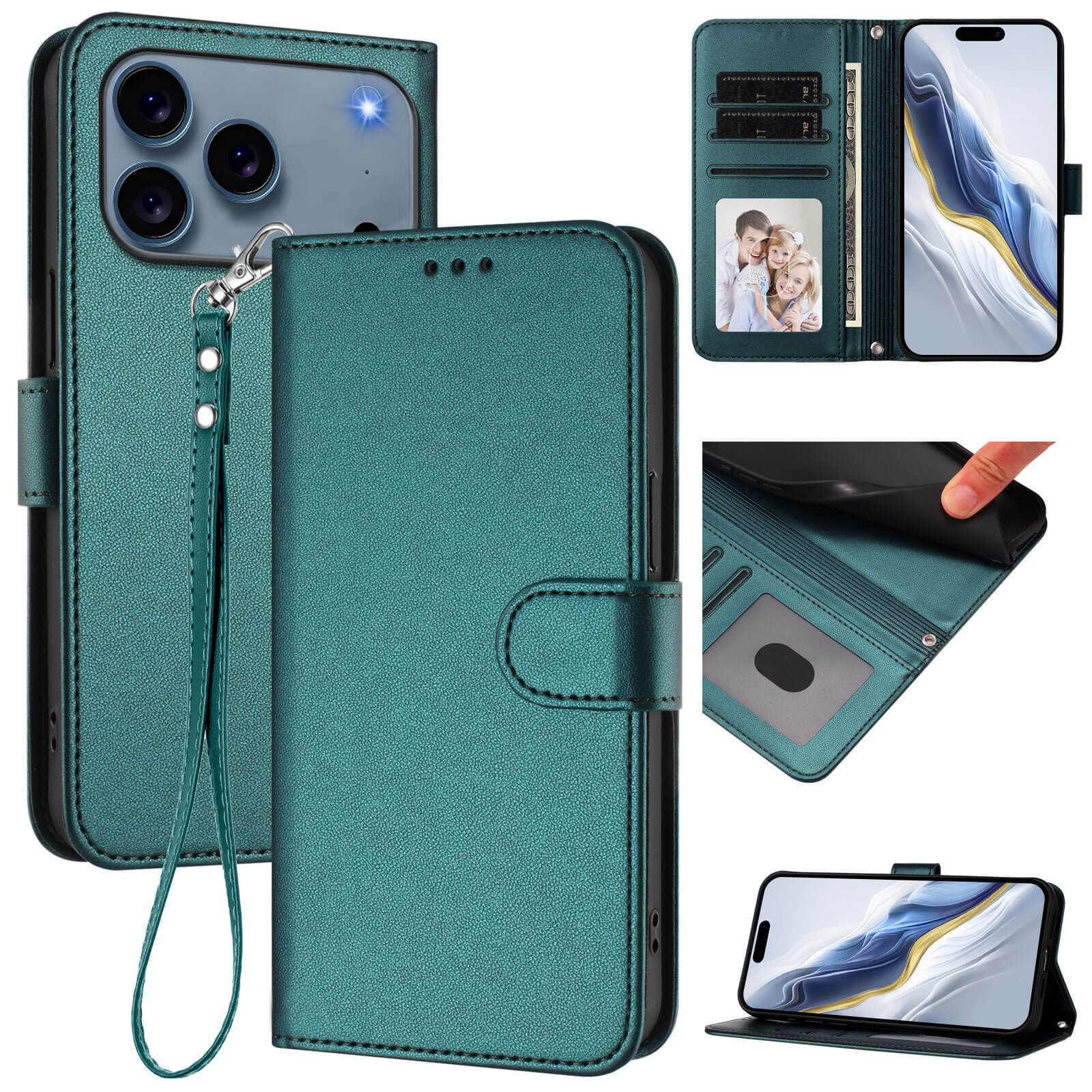 Das Cover-Discount iPhone 17 Pro Glänzendes Hüllen Etui bietet Kartenetui, Handschlaufe, Magnetverschluss, Kartenfächer und Standfunktion - idealer Schutz für Ihr Smartphone.