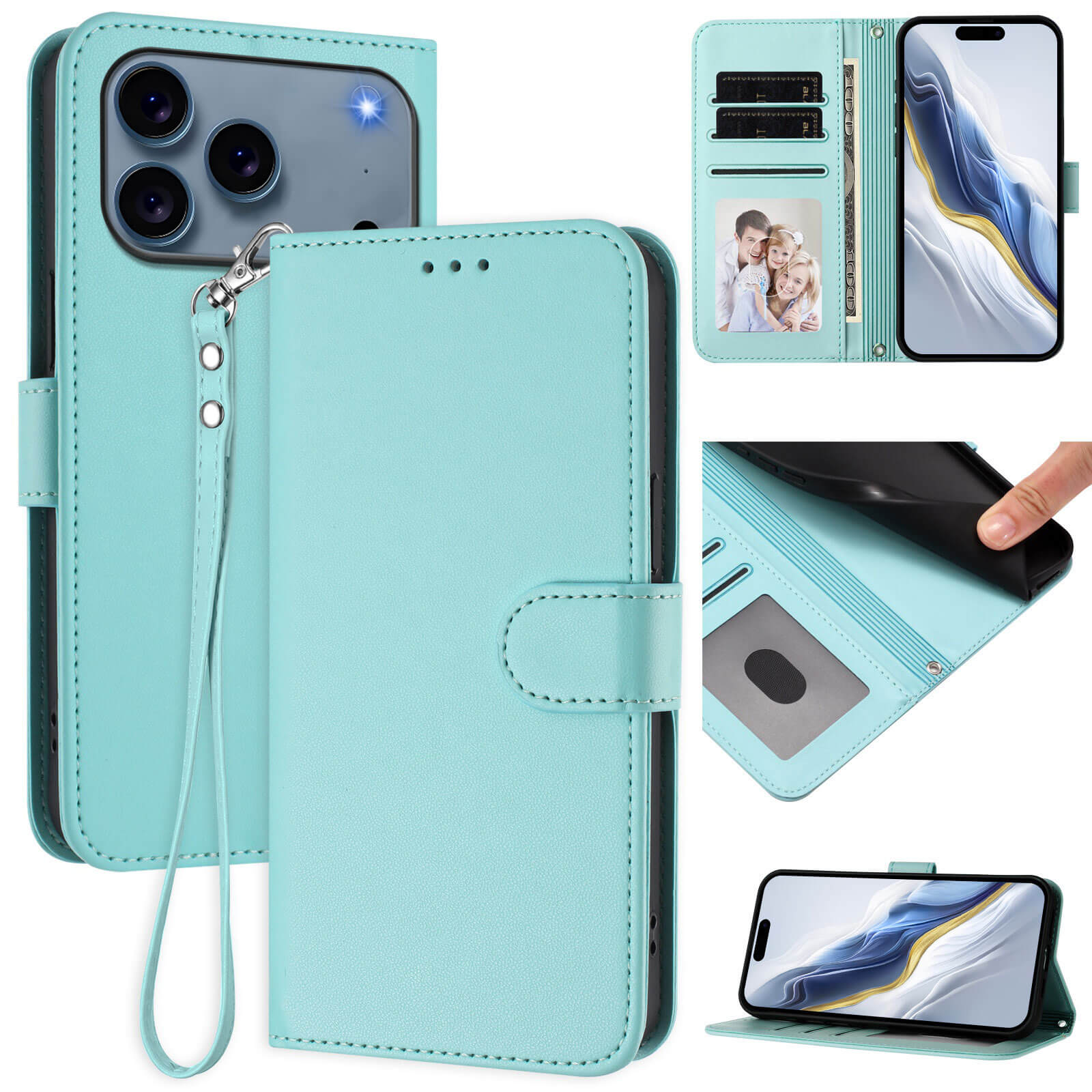Cover-Discount iPhone 17 Pro - Glänzendes Hüllen Etui mit Handschlaufe, Kartenfächern, Kickstand und vielseitigen Betrachtungswinkeln.