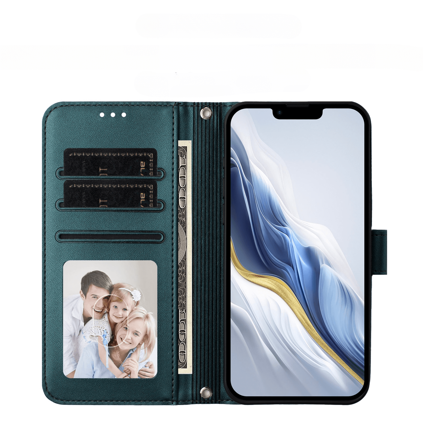 Cover-Discount iPhone 17 Air Glänzendes Hüllen Etui mit Handschlaufe: Schützt Handy, hält Karten und Bargeld, mit Platz für Familienfoto.