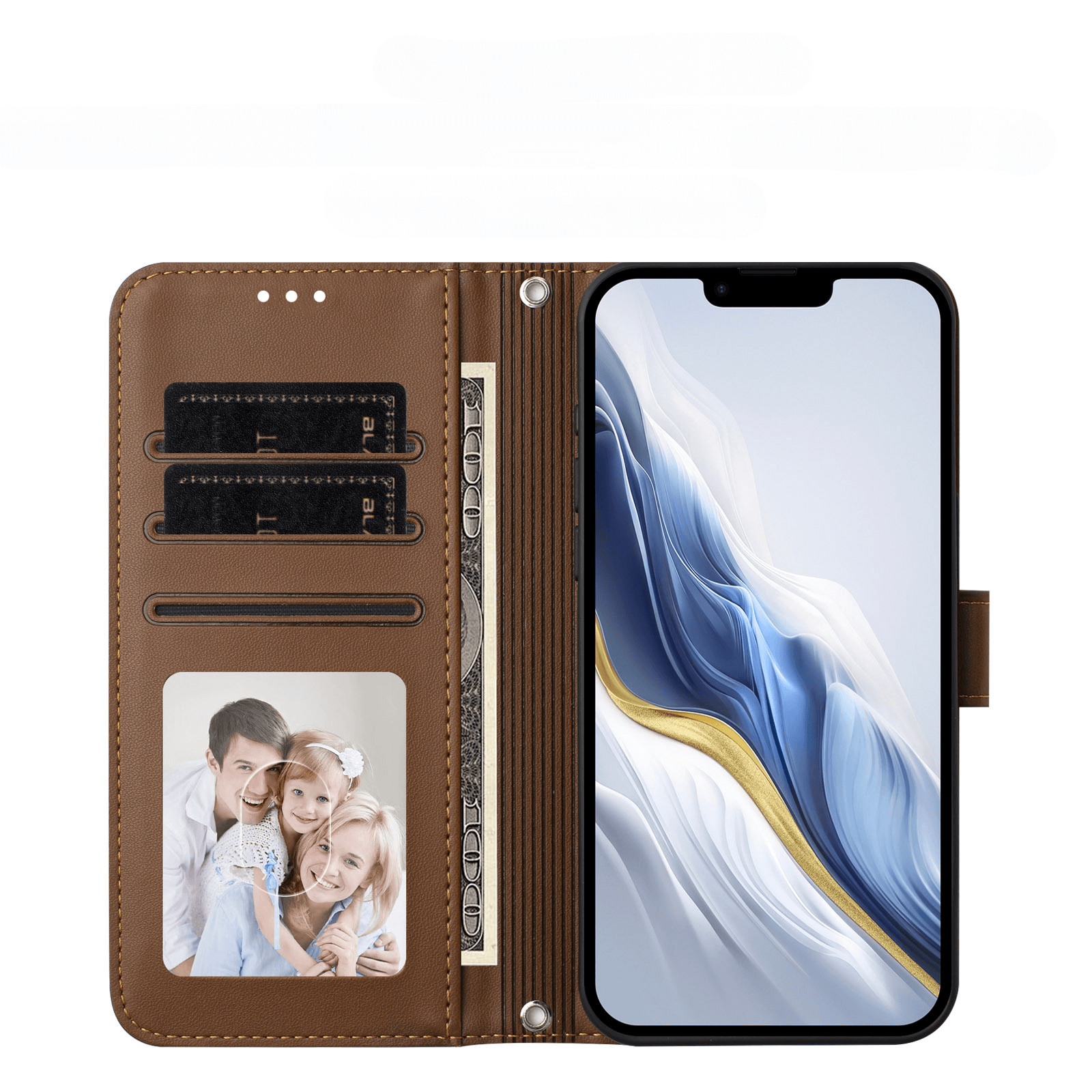 Cover-Discount iPhone 17 Air - Glänzendes Hüllen Etui mit Handschlaufe, Kartenfächern, Platz für Bargeld, Familienfoto und Smartphone - stilvoller Schutz mit praktischem Design.