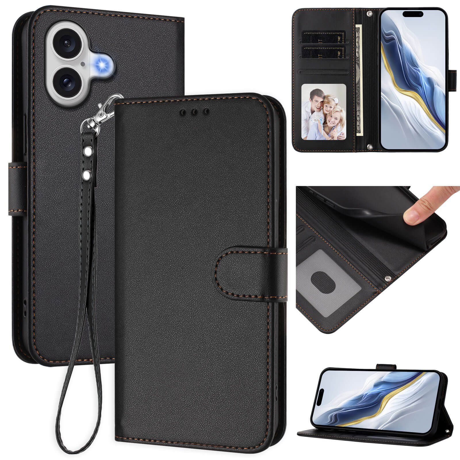 Das iPhone 17 - Glänzendes Hüllen Etui mit Handschlaufe von Cover-Discount bietet eleganten Schutz aus PU-Leder, Kartenfächer, Fotohalter, Standfunktion und eine praktische Handschlaufe.