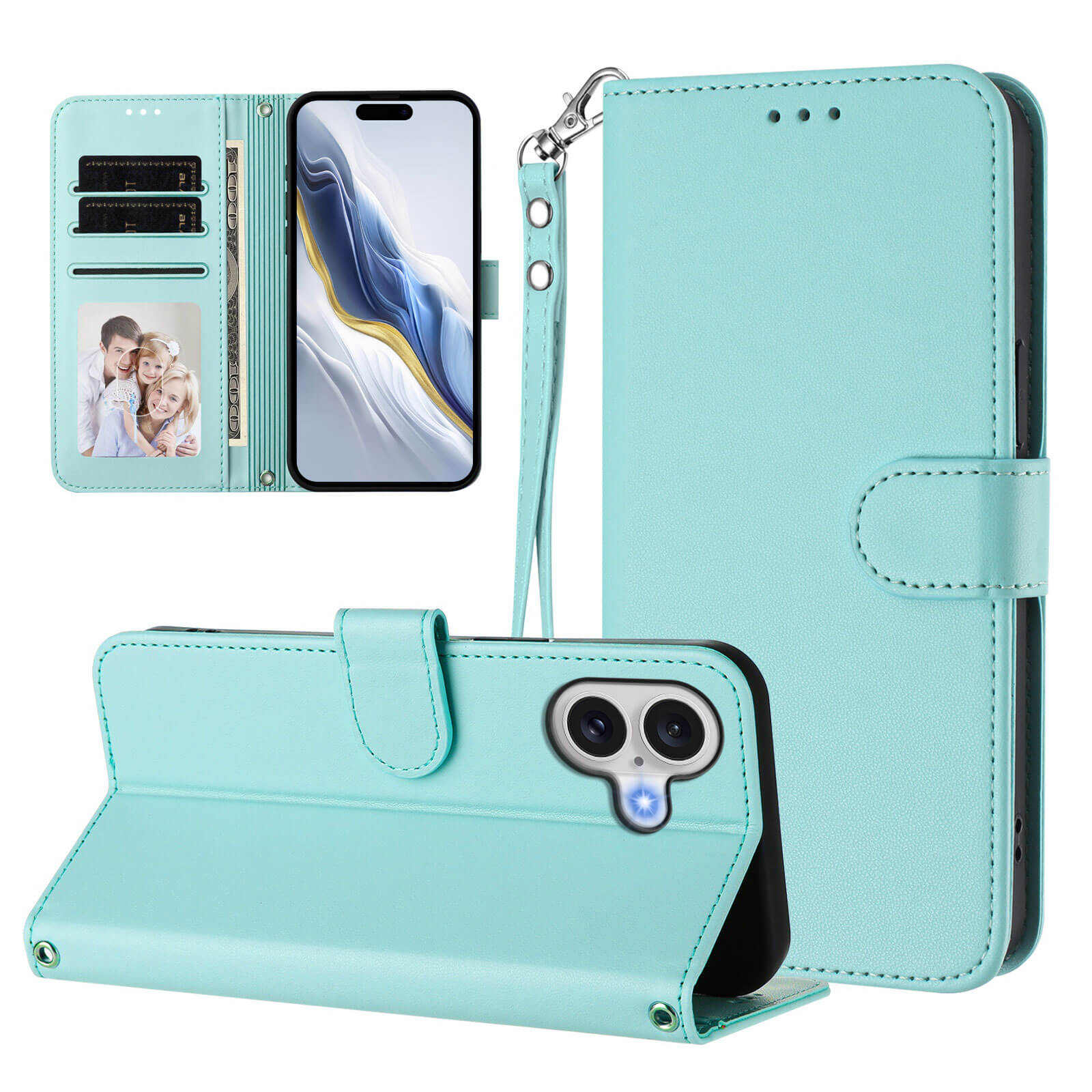 Das Cover-Discount iPhone 17 Glänzendes Hüllen Etui mit Handschlaufe schützt stilvoll, bietet Kartenfächer, Fotohalter, magnetischen Verschluss und Standfunktion - das ideale Accessoire für dein Smartphone.