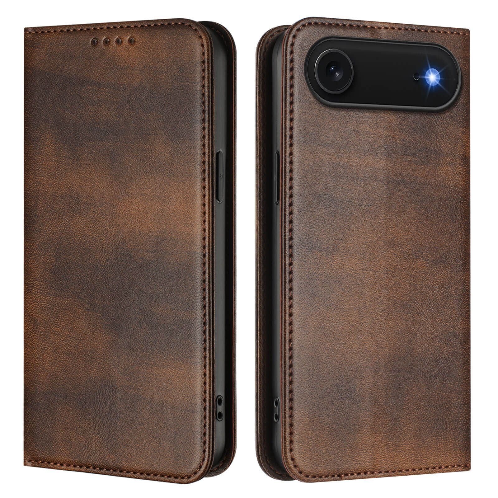 Cover-Discount iPhone 17 Air - Vintage Flip Case: Braune Lederhülle, vorne und hinten geschlossen, mit RFID-Schutz für Sicherheit. Perfekte Mischung aus zeitlosem Stil und Schutz für Ihr Gerät.