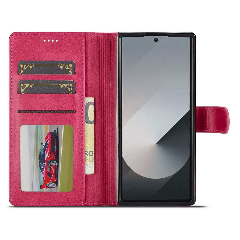 Sichern Sie Ihr Galaxy Z Fold7 mit der roten LC.IMEEKE Leder Etui Hülle - sie bietet Platz für Karten, Bargeld und Ihr Telefon und ist damit sehr praktisch.
