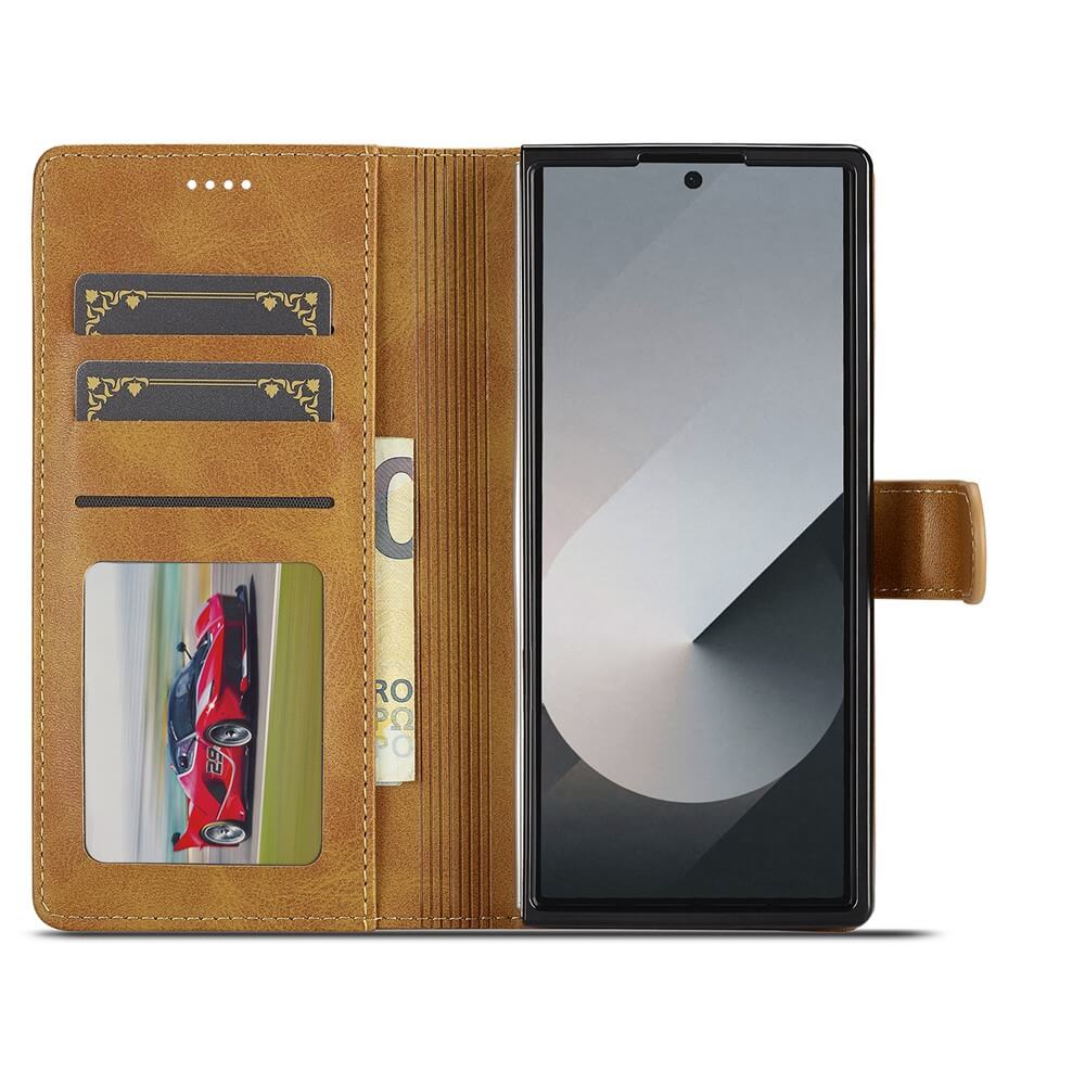 Die LC.IMEEKE Galaxy Z Fold7 Leder Etui Hülle ist eine elegante, praktische Tasche für Ihr Smartphone, Ihre Karten, Ihr Bargeld und Ihre Fotos - perfekt für den täglichen Gebrauch.