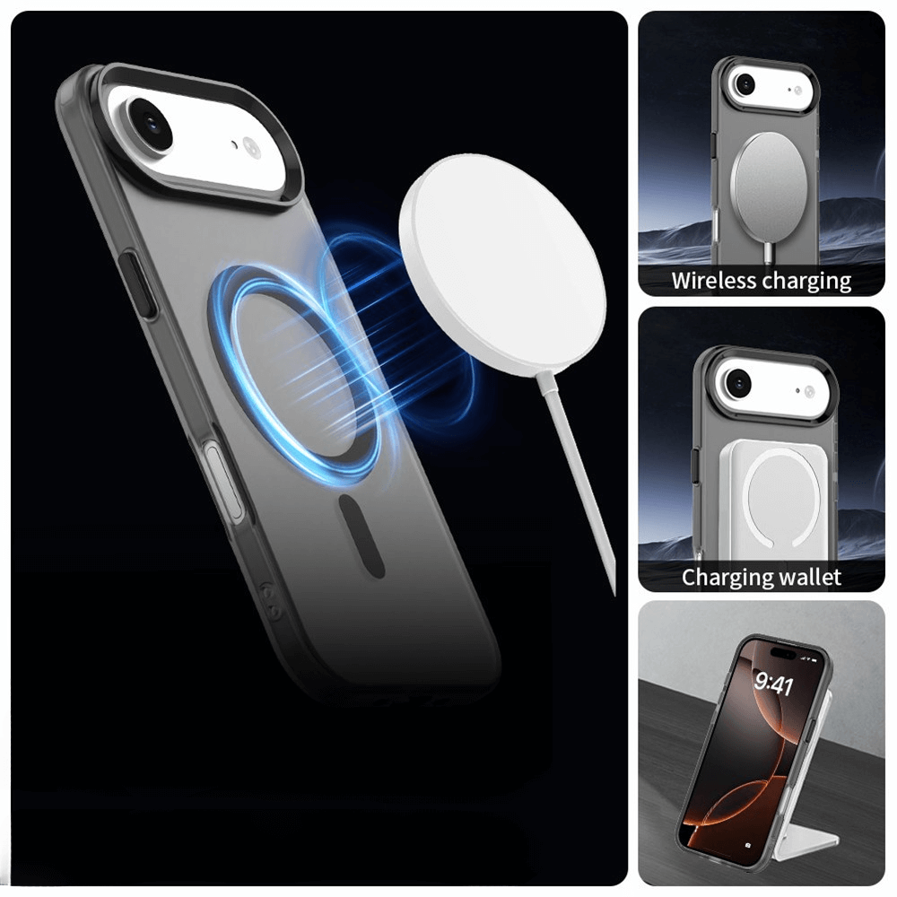 Cover-Discount iPhone 17 Air - Acryl-Handyhülle mit Magnet und Farbakzent: kabelloses Laden, Lade-Wallet und Standfunktion. Komfortabel & stilvoll, in 4 Bildern präsentiert.