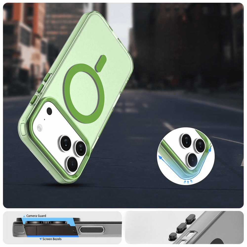 Die Cover-Discount iPhone 17 Pro Acryl-Handyhülle mit Magnet und Farbakzent bietet robusten Schutz, Kamera-Guard, erhöhte Ränder und unterstützt kabelloses Laden - für stylischen Rundumschutz.