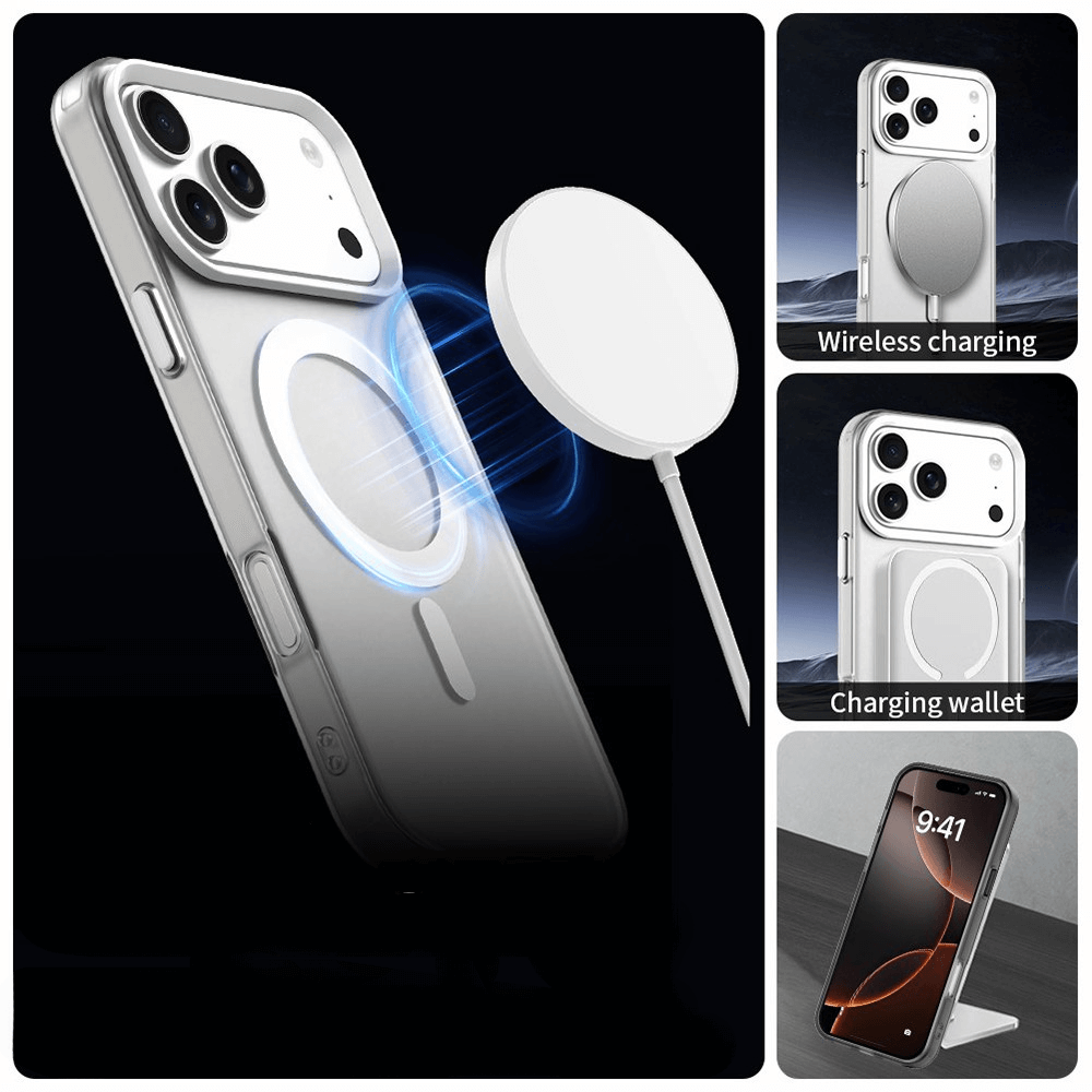 #farbe_weiss|Cover-Discount iPhone 17 Pro Max - Acryl-Handyhülle mit Magnet und Farbakzent: Unterstützt kabelloses Laden, MagSafe-Ladefunktion, Kartenhalter und Standfunktion.