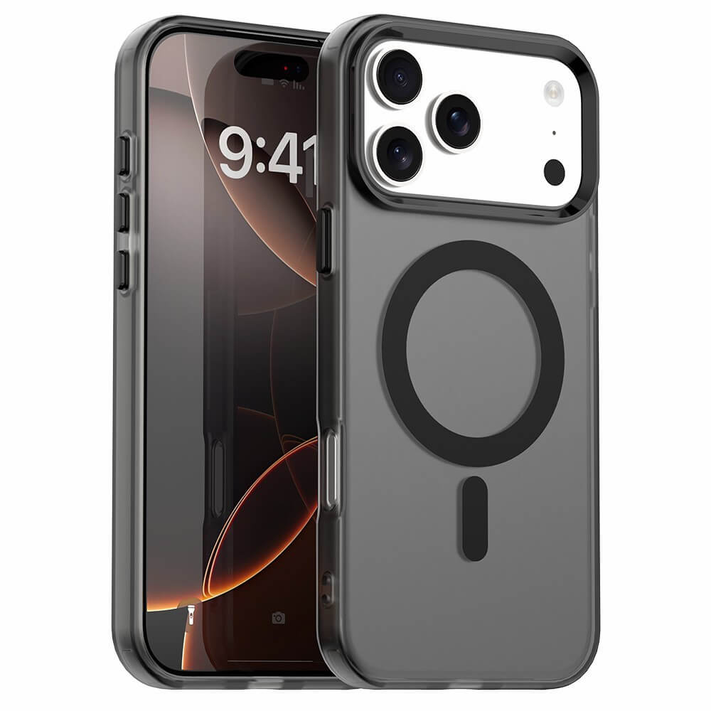 Die Cover-Discount iPhone 17 Pro Max Acryl-Handyhülle mit Magnet und Farbakzent bietet MagSafe-Kompatibilität und kabelloses Laden für moderne Smartphones mit Triple-Kamera.