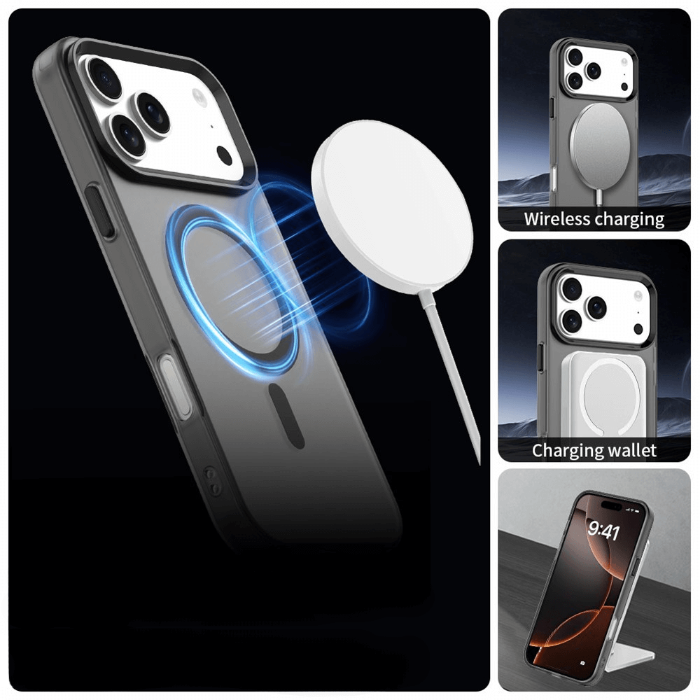 Die iPhone 17 Pro Max - Acryl-Handyhülle mit Magnet und Farbakzent von Cover-Discount unterstützt kabelloses Laden, ist MagSafe-kompatibel und ermöglicht das einfache Anbringen von Zubehör wie Wallets.