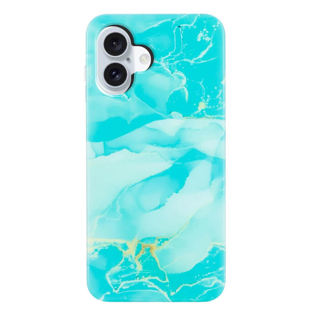 Die Cover-Discount iPhone 17 - Silikon Hülle mit Marble Motiv in Türkis bietet elegantes Design und duale Kameraausschnitte - ideal für Stilbewusste, die eine schützende und trendige Handyhülle suchen.