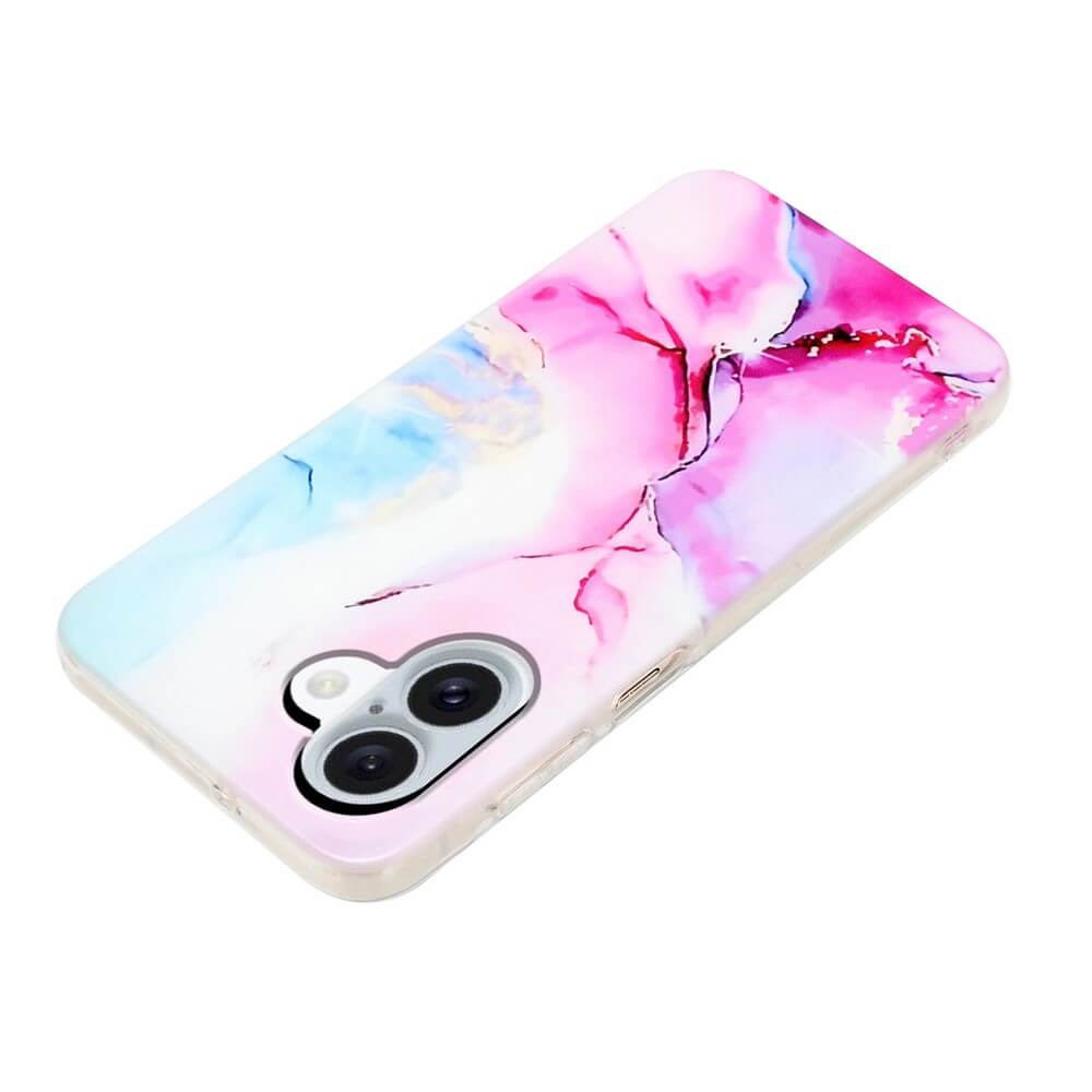 Die Cover-Discount iPhone 17 - Silikon Hülle mit Marmor Motiv in Pink, Blau und Weiß vereint stilvolles Design mit robustem Schutz für Ihr Smartphone.