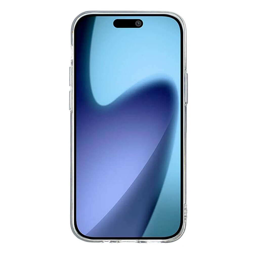 Ein Smartphone mit einer blauen Marmortapete ziert die Cover-Discount iPhone 17 - Silikon Hülle mit Marble Motiv, die von vorne betrachtet einen stilvollen Schutz und einen modernen Look bietet.