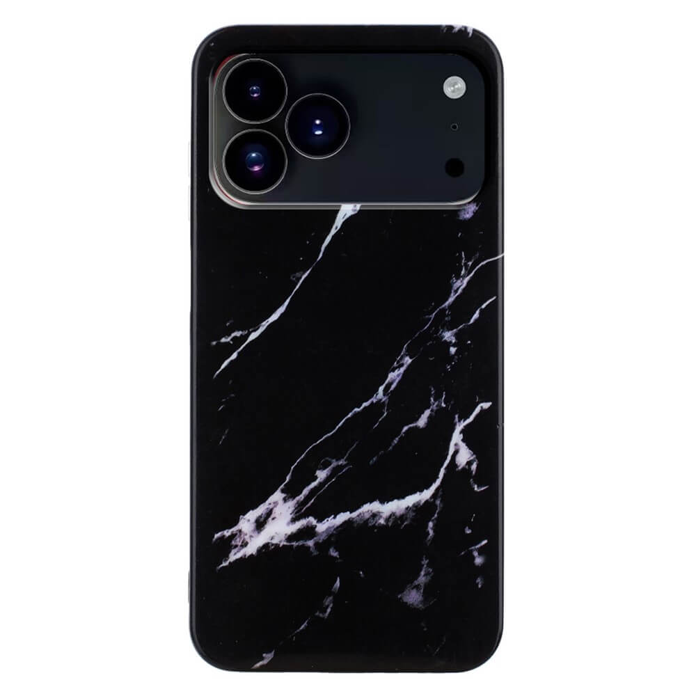 #farbe_schwarz|Die Cover-Discount iPhone 17 Pro - Silikon Hülle mit Marble Motiv verfügt über ein schwarzes Marmordesign mit weißer Maserung, drei Aussparungen für die Kameralinsen und TPU Schutz für stilvollen, zuverlässigen Schutz.