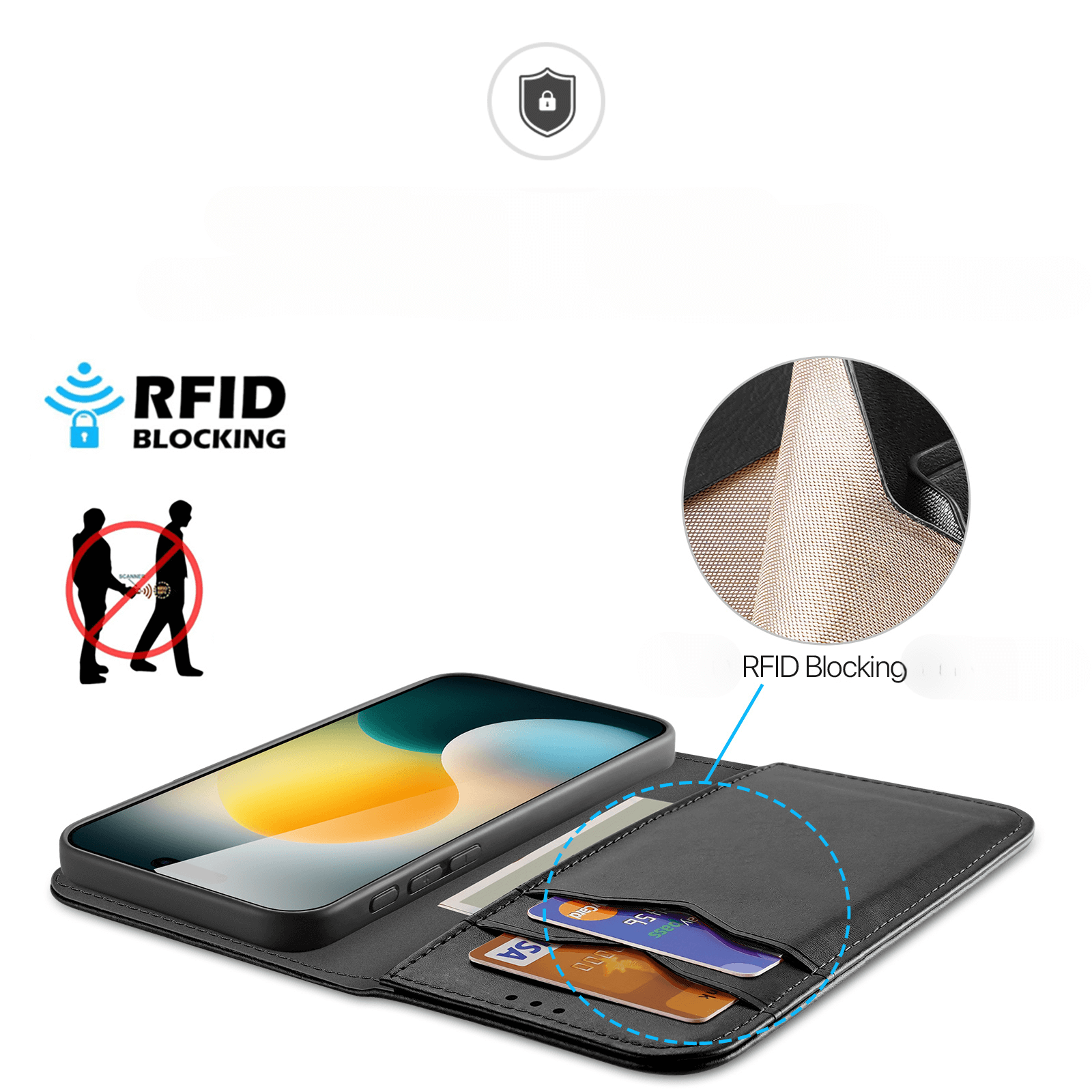 Die Dux Ducis iPhone 17 Pro Max HIVO Etui-Tasche aus Echtleder bietet Kreditkartenfächer und integrierten RFID-Schutz gegen elektronischen Diebstahl.