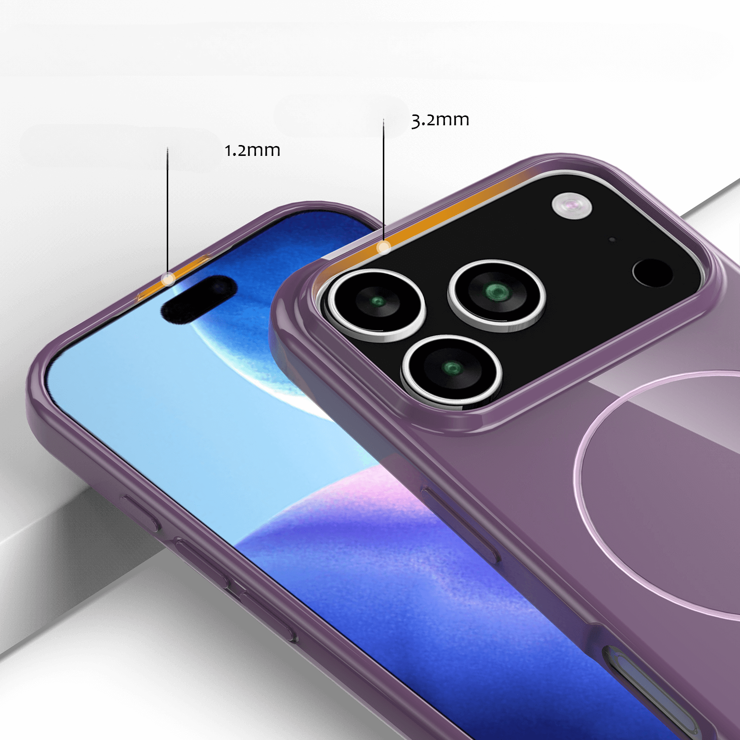 Cover-Discount's iPhone 17 Pro - Unifarbenes Backcover mit MagSafe verfügt über 1,2mm vordere und 3,2mm hintere erhöhte Ränder zum Schutz von Bildschirm und Kamera, sowie MagSafe-Kompatibilität für einfaches Laden.