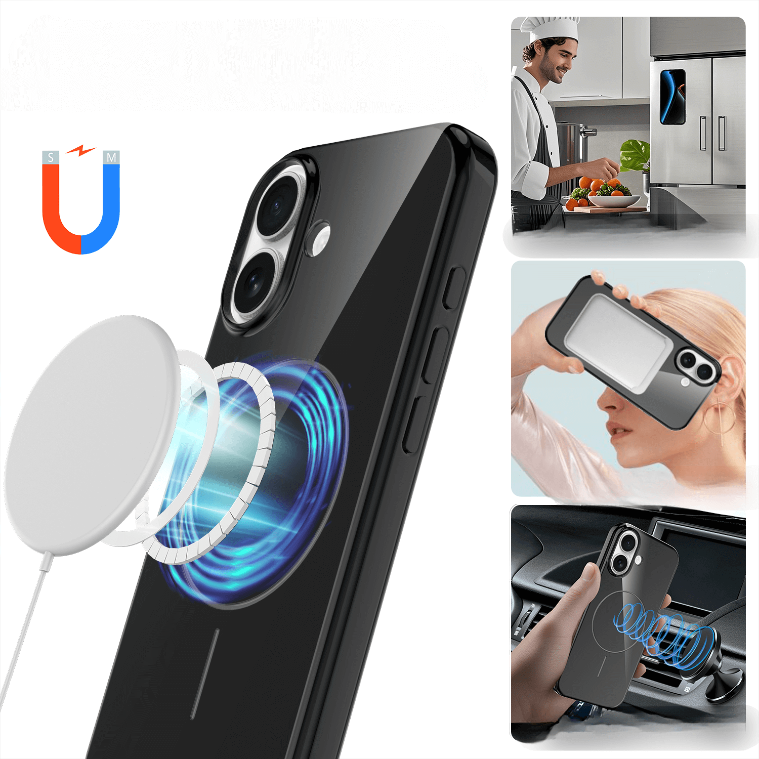 #farbe_schwarz|Das Cover-Discount iPhone 17 Unifarbenes Backcover mit MagSafe wird magnetisch an Ihrem Telefon befestigt und ermöglicht bequemes kabelloses Aufladen in der Küche, beim Autofahren oder für den Freisprechbetrieb.