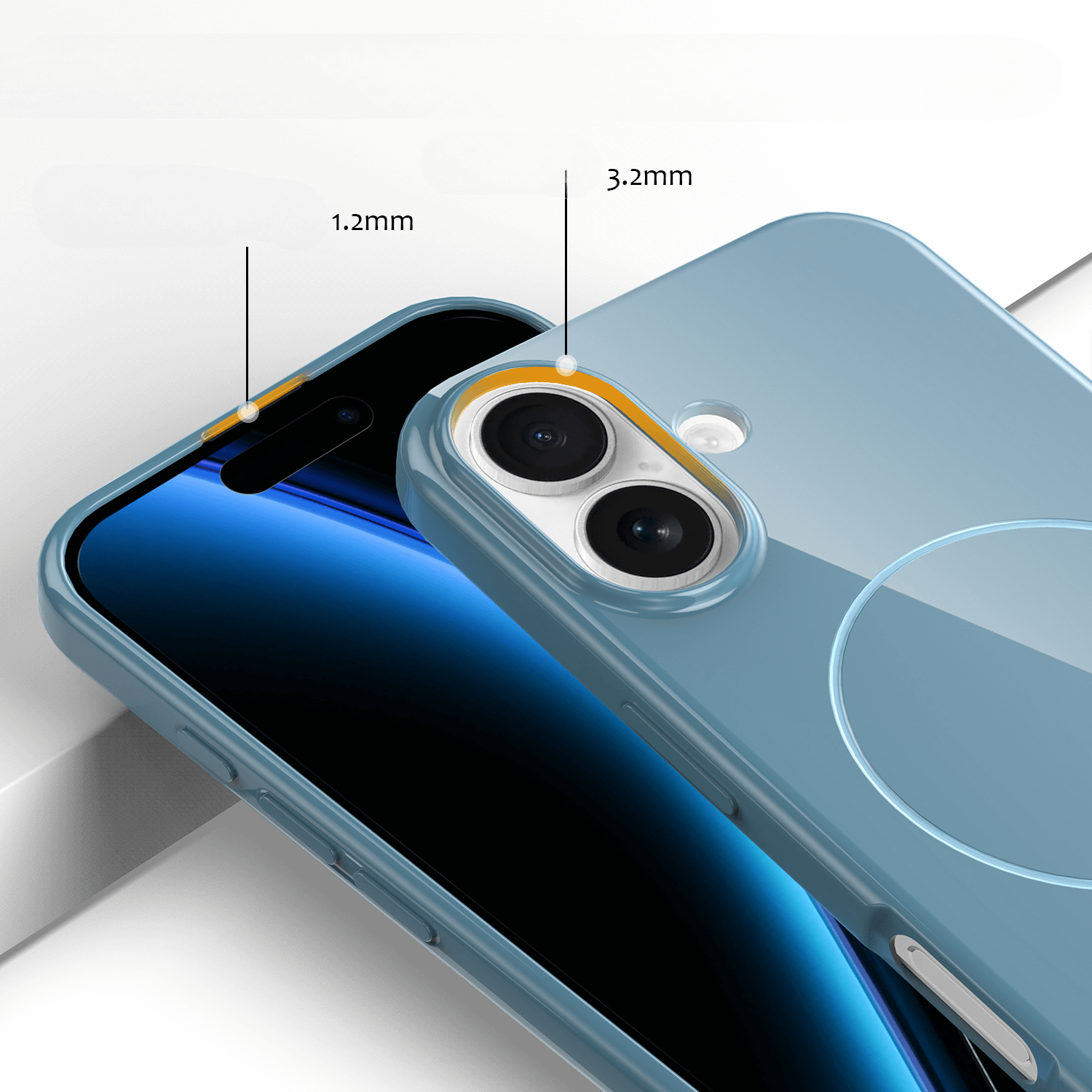 Das Cover-Discount iPhone 17 - Unifarbenes Backcover mit MagSafe verfügt über 1,2 mm erhöhte Ränder um den Bildschirm und 3,2 mm um die Kamera für zusätzlichen Schutz.